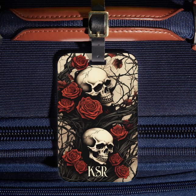 Étiquette À Bagage Crânes gothiques et Roses Rouges (Créateur téléchargé)
