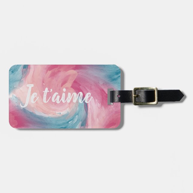Étiquette À Bagage Cravate-teinture rose et bleu Peinture d'aquarelle (Devant horizontal)
