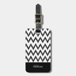 Étiquette À Bagage Crayon à la mode Chevron Noir et Blanc Avec Nom