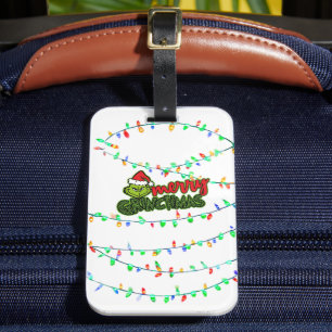Étiquette À Bagage Créature de Noël verte avec lumières de fêtes