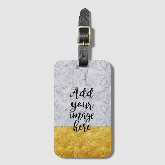 Étiquette À Bagage Créez votre propre Marbre blanc photo Gold (Devant Vertical)