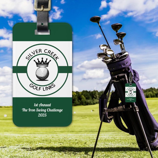 Étiquette À Bagage Créez votre propre tournoi de golf personnalisé (Golf ID Tag / Tournament Tag - Modern logo style with golf ball and crown. Perfect for golfers.)
