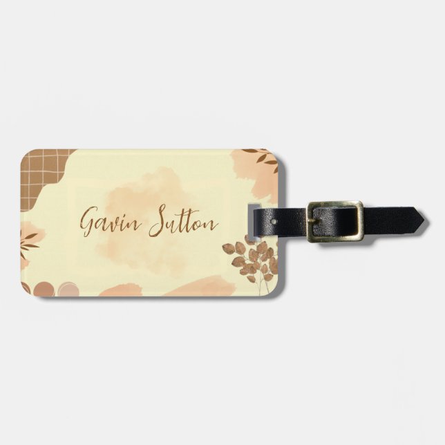 Étiquette À Bagage Crème et design Brown (Devant horizontal)