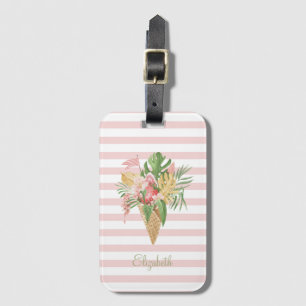 Étiquette À Bagage Crème glacée, Fruit Feuille tropical, Grès roses