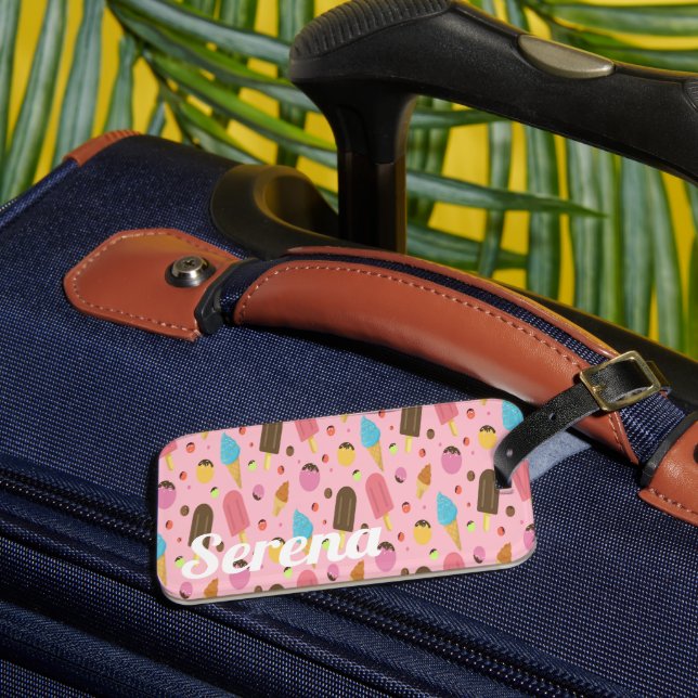 Étiquette À Bagage Crème glacée rose monogrammée (Insitu Rectoal 3)