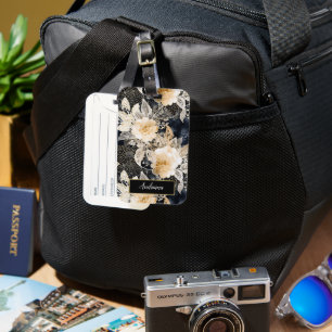 Étiquette À Bagage Crème noire sauvage Léopard Animal Floral