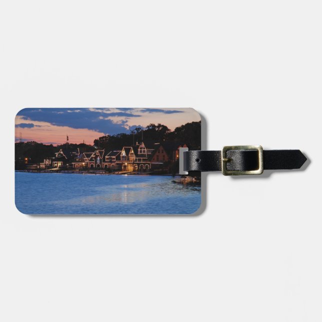Étiquette À Bagage Crépuscule de rangée de Boathouse (Devant horizontal)