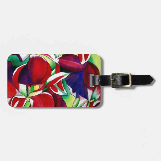 Étiquette À Bagage Crimson tropical Singapour Orchidées fleuris (Devant horizontal)