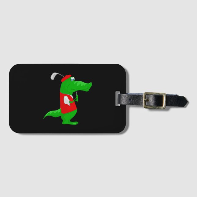 Étiquette À Bagage Crocodile Cartoon Golfer sur sac Balise Biz Card S (Devant Horizontal)