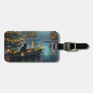 Étiquette À Bagage Croisière festive de Noël du chat noir