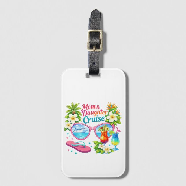 Étiquette À Bagage Croisière tropicale mère fille pour des vacances (Devant Vertical)