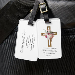 Étiquette À Bagage Croix chrétienne boho florale Verset biblique reli