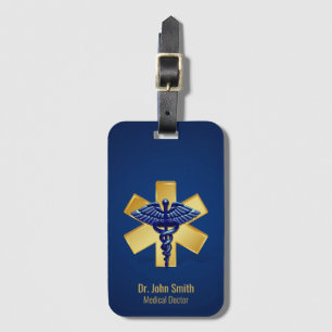 Étiquette À Bagage Croix d'or bleu Médicale 3D Caduceus