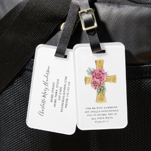 Étiquette À Bagage Croix florale rose élégante