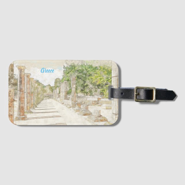 Étiquette À Bagage Croquis de ruines en Olympia antique, Elis, Grèce (Devant Horizontal)