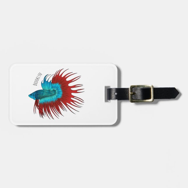 Étiquette À Bagage Crowntail betta fish dessin animé (Devant horizontal)