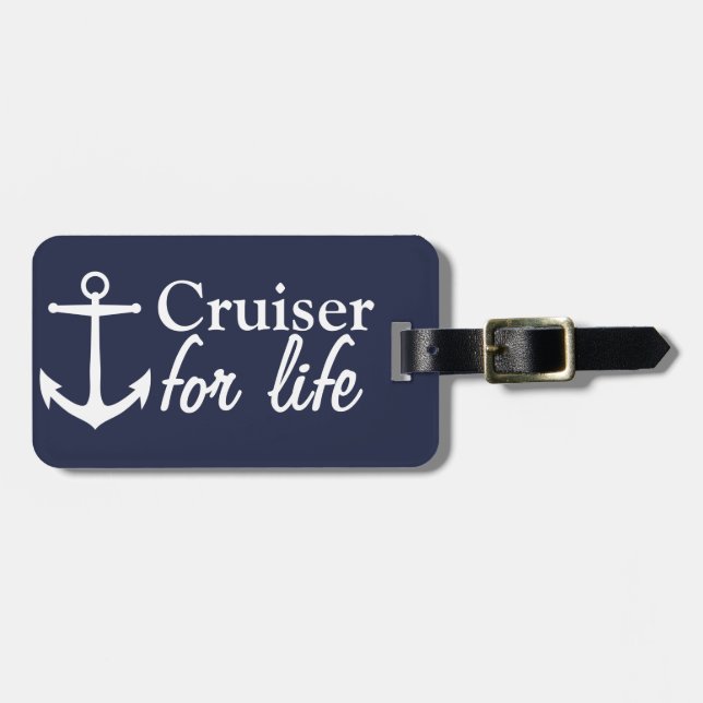 Étiquette À Bagage Cruiser For Life White Ancre & Nom (Devant horizontal)