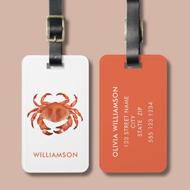 Étiquette À Bagage crustacé crabe brun (Brown crab crustacean personalized luggage tag)