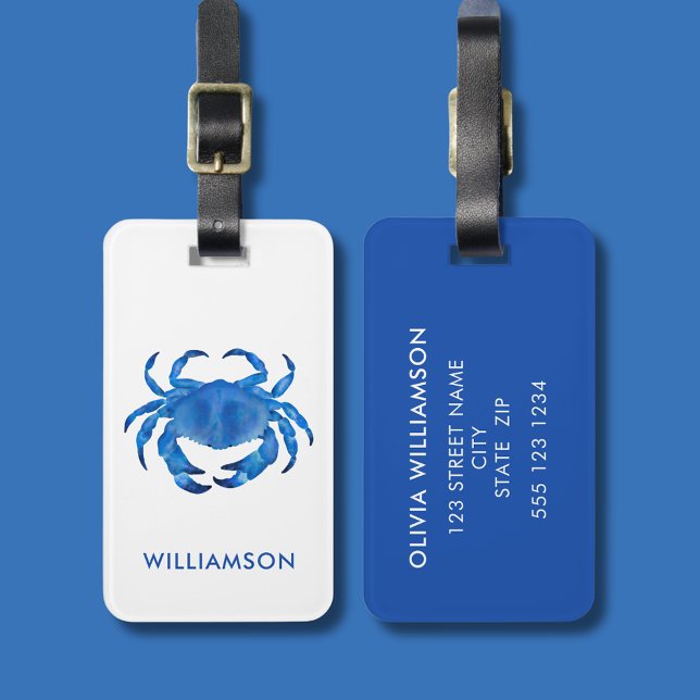 Étiquette À Bagage Crustacée de crabe bleu (Blue crab crustacean personalized luggage tag)