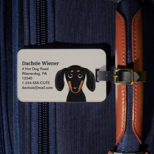 Étiquette À Bagage Cube lisse Noir et Tan Dachshund Chien