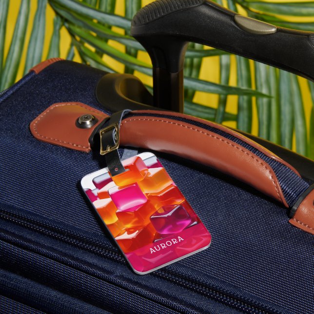 Étiquette À Bagage Cubes de gelée abstraits rose orange vif gras (Insitu Rectoal 1)