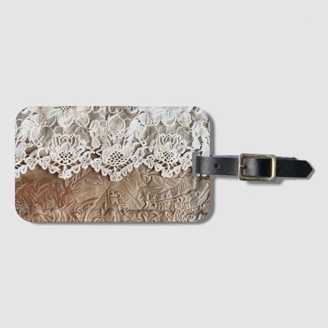 Étiquette À Bagage Cuir et dentelle (Devant Horizontal)