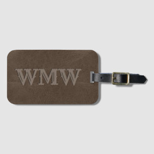 Étiquette À Bagage Cuir Faux Brun Monogramme Occidental