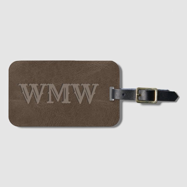 Étiquette À Bagage Cuir Faux Brun Monogramme Occidental (Devant Horizontal)