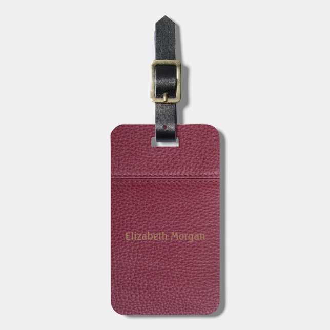 Étiquette À Bagage Cuir rouge élégant (Devant Vertical)