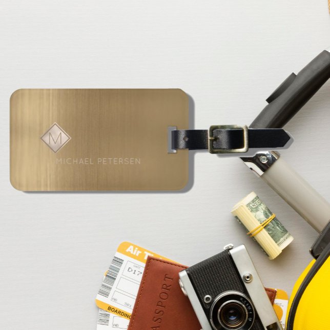 Étiquette À Bagage Cuivre brossé métal diamant d'ivoire Monogrammé (Créateur téléchargé)