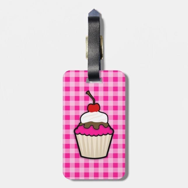 Étiquette À Bagage Cupcake rose chaud (Dos Vertical)