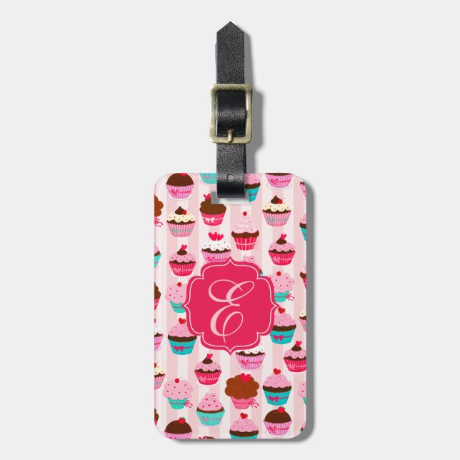 Étiquette À Bagage Cupcakes Rose Moderne Fille (Devant Vertical)