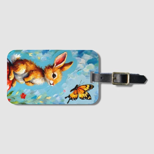 Étiquette À Bagage Curious Rabbit and the Butterfly (Devant Horizontal)