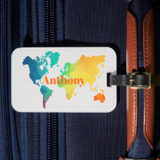 Étiquette À Bagage Custom Colorful World Map Monogram Name Luggage  