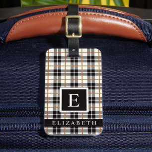 Étiquette À Bagage Customisé blanc noir gris rouge À damiers Motif
