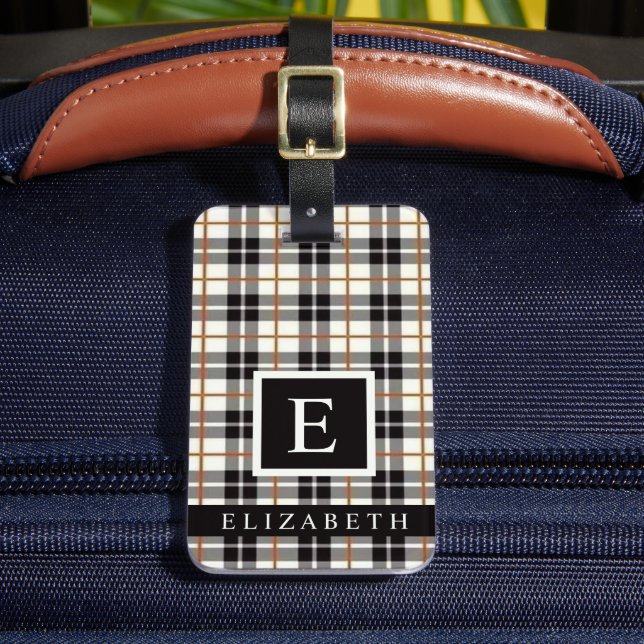 Étiquette À Bagage Customisé blanc noir gris rouge À damiers Motif (Insitu Rectoal 2)