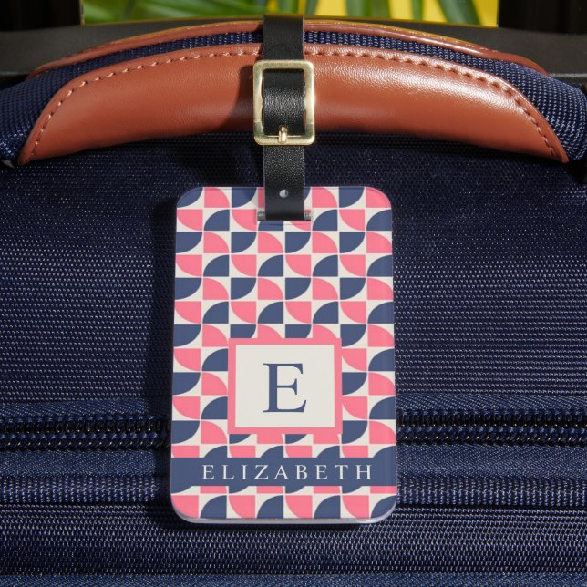 Étiquette À Bagage Customisé bleu foncé gris rose géométrique (Insitu Rectoal 2)