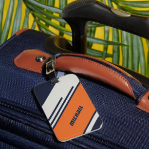 Étiquette À Bagage Customized Retro Stripes in blue orange