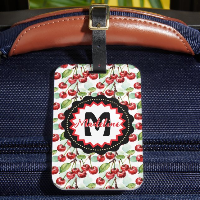 Étiquette À Bagage Cute Aquarelle Cerisier Motif personnalisé (Insitu Rectoal 2)