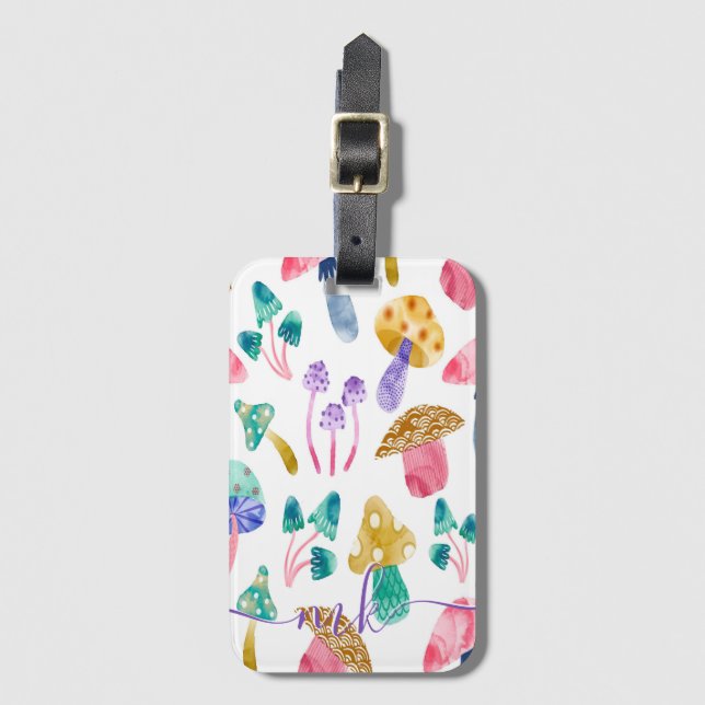 Étiquette À Bagage Cute Aquarelle Champignons (Devant Vertical)