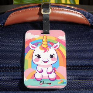 Étiquette À Bagage Cute Baby Unicorn Arc-en-ciel