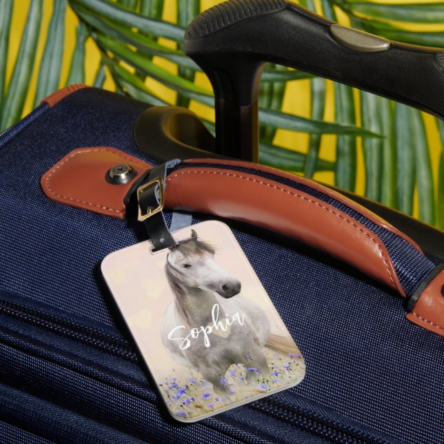 Étiquette À Bagage Cute Blanc Cheval Purple Fleur Personnalisée (Insitu Rectoal 1)