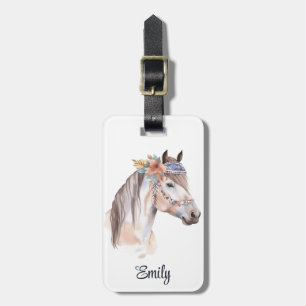 Étiquette À Bagage Cute boho aquarelle hippie design cheval