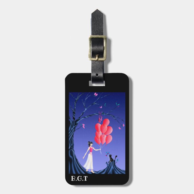 Étiquette À Bagage Cute chat & Ballerina à l'arbre de minuit (Devant Vertical)