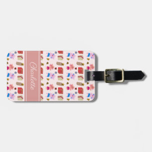 Étiquette À Bagage Cute chats et cadeaux motif & Enfants Nom Rose