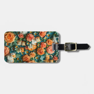 Étiquette À Bagage Cute Chats et Fleurs Design