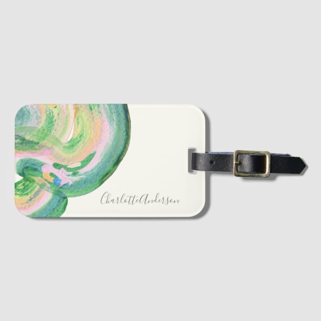 Étiquette À Bagage Cute Chic Green Marble Abstrait Adresse de retour (Devant Horizontal)