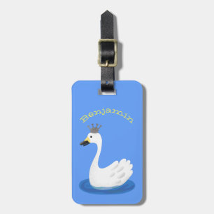 Étiquette À Bagage Cute cygne blanc avec dessin de la couronne
