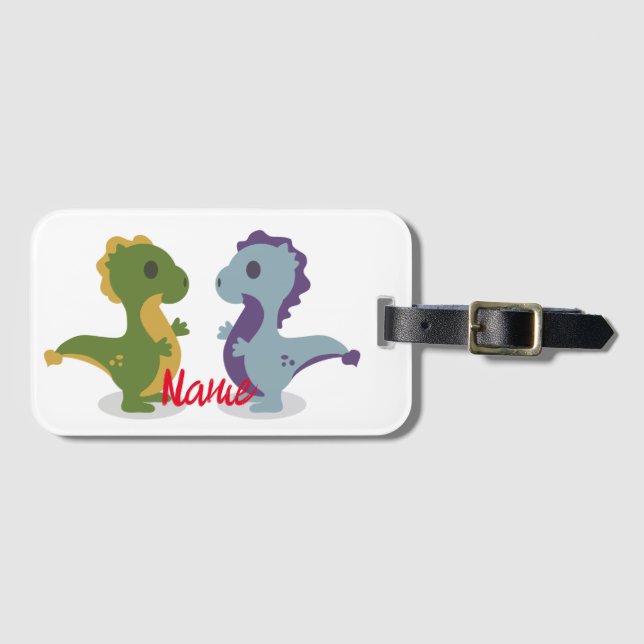 Étiquette À Bagage Cute Dinosaur Paire Thunder_Cove (Devant Horizontal)