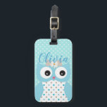 Étiquette À Bagage Cute Dotty Blue Owl Art Personnalisé Girls<br><div class="desc">L'adorable chou art et le motif à points de polka sur une étiquette de bagage de fille personnalisée.</div>